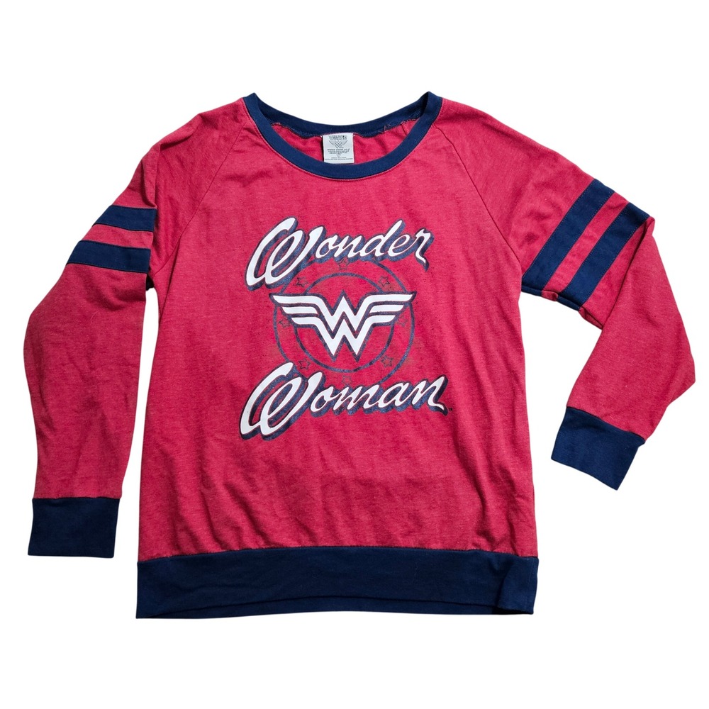 Wonder Woman Graphic Sweatshirt Womens XL Red‎ Navy Blue Raglan Striped Sleeve